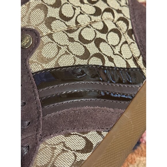 Coach Alara Brown Signature Suede Wedge Sneakers Size 8M Women’s High Top Shoes - Picture 10 of 16